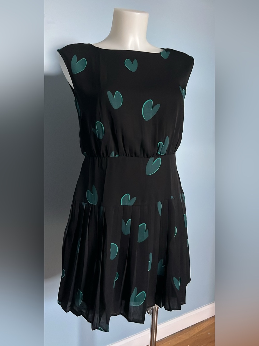 LOFT BLACK GREEN HEART PRINT SLEEVELESS DRESS Sz0P - Picture 11 of 14